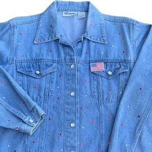 MiLi Designs Vintage Denim Jeweled Embellished Patriotic Jacket Size Medium
